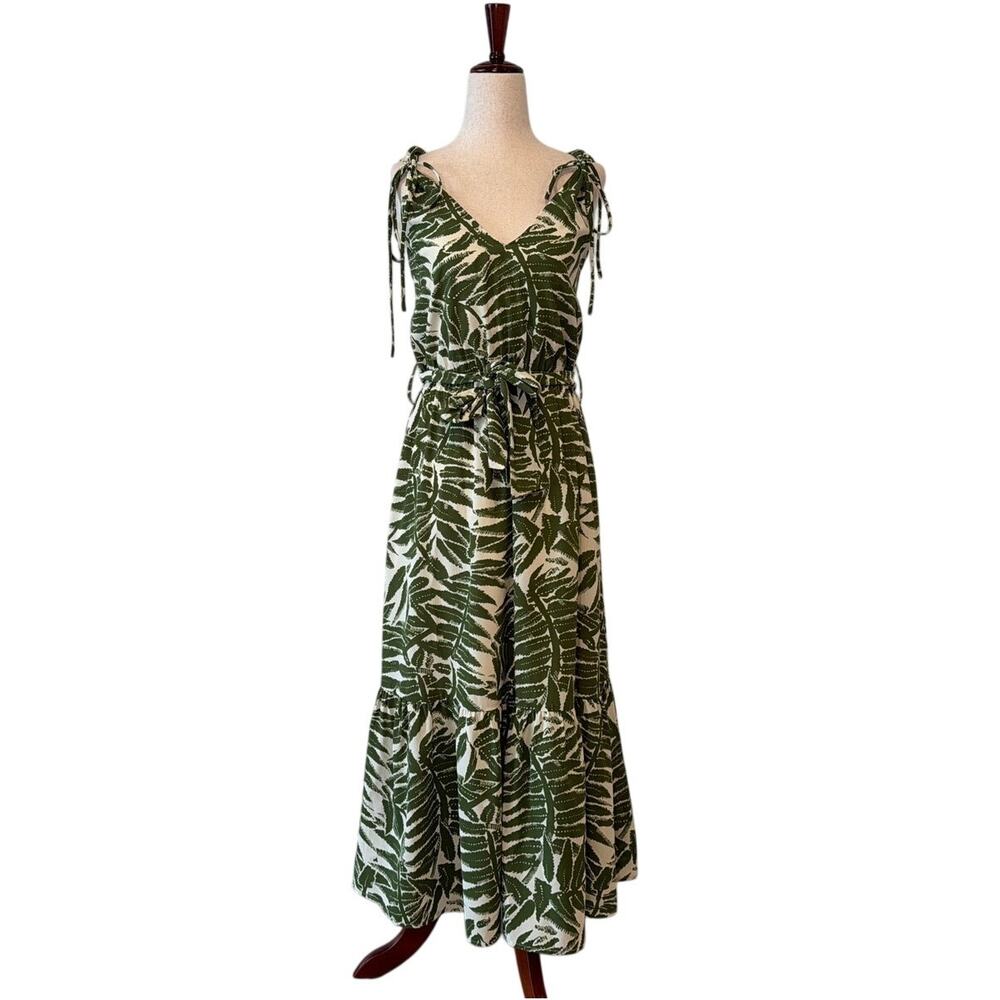 NWOT Lush Tropical Botanical Midi Dress, Cream Green, Women's Size Small